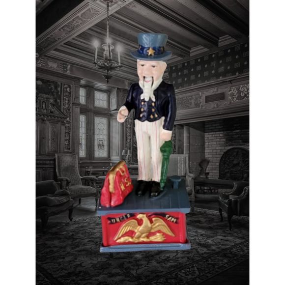 Vintage Cast Iron Penny Bank Vintgage Mechanical Working Uncle Sam Bank - Picture 1 of 10